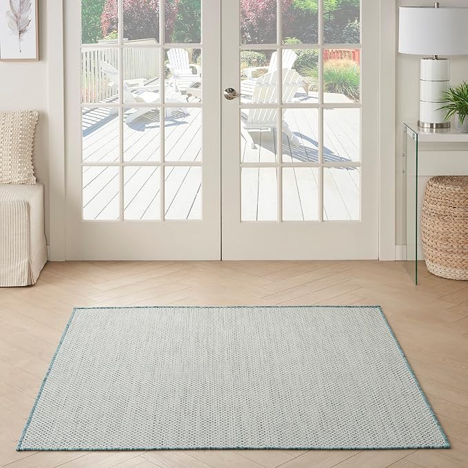 Nourison Home Courtyard Ivory Aqua 5' x Square Area Rug - Image 2