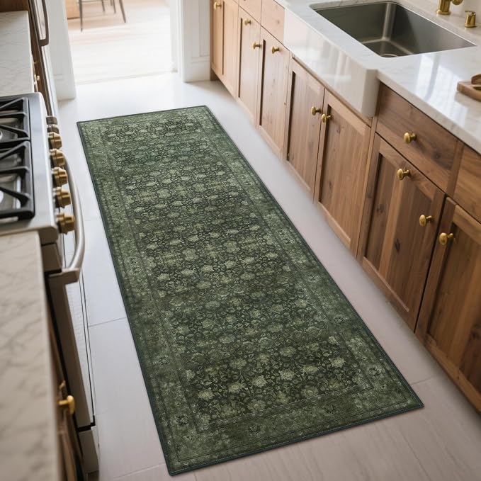 2'6x8' Washable Runner Rug for Hallway, Non Slip Vintage Floral Long Carpet - Image 4