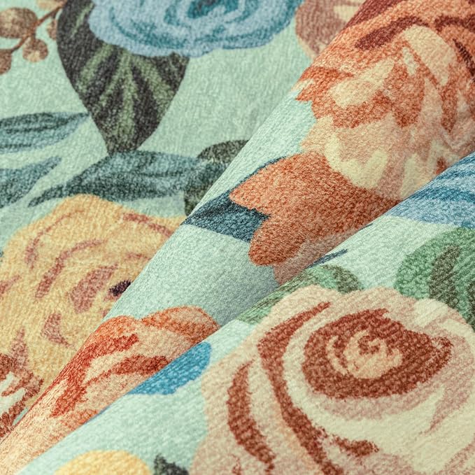 Washable Floral Area Rug 2x3 Green Small Entryway Carpet Scalloped Flower Non - Image 7