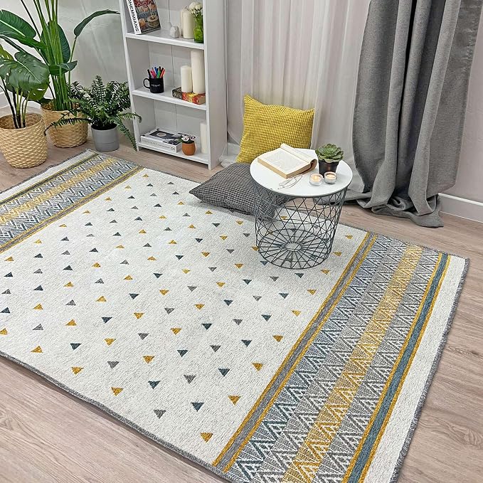 Alfa Rich 3x5 Gold Gray Off White Washable Area Rugs by AlfaRichRugs