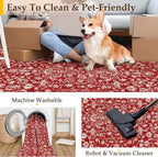 Christmas Runner Rug 2x6 Red Washable Hallway Carpet Retro Floral Holiday - Image 3