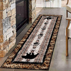 Unique Wildlife Runner Rug, Bear Border Design Area Rug, Rustic Log Cabin Runner - Image 2