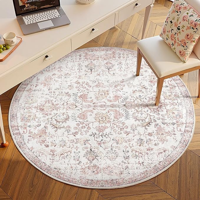 jinchan Kalen Round Rug 5ft Area Rug Washable Vintage Indoor Retro Accent - Image 2