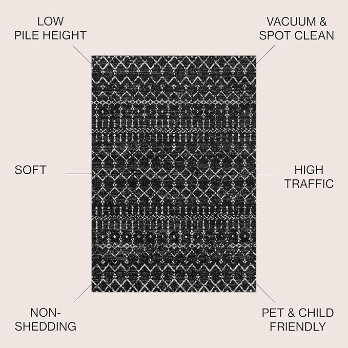 JONATHAN Y Boho Vintage Diamond Black/Ivory Round Area Rug 7 ft, Moroccan Hype - Image 2