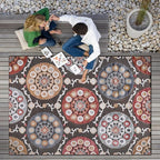 CAMILSON Indoor Outdoor Rug 6x9 Bohemian Medallion Floral Area Rugs - Image 8