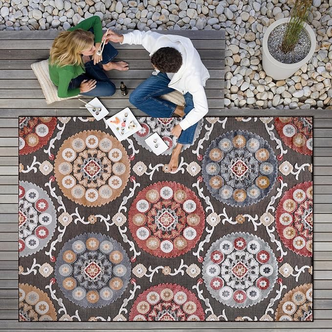 CAMILSON Indoor Outdoor Rug 6x9 Bohemian Medallion Floral Area Rugs - Image 8