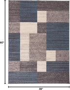 Rugshop Contemporary Blue Geometric Boxes Non-Slip Area Rug Non-Shedding - Image 2