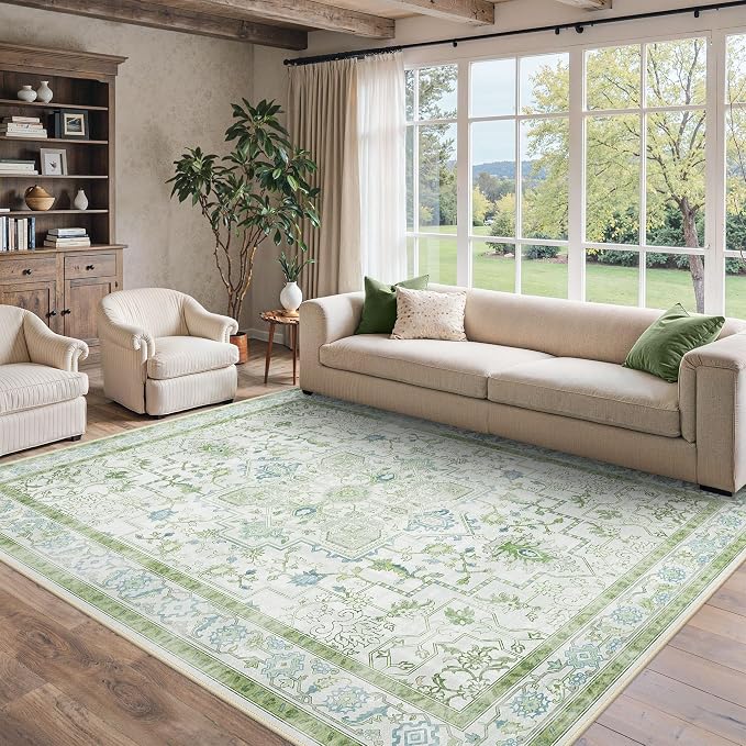 8x10 Area Rugs for Living Room, Machine Washable Non Slip Vintage Rugs by BESBLEE