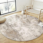 5x5 Washable Round Rug Brown Grey Abstract Living Room Bedroom Area Rug Neutral - Image 3