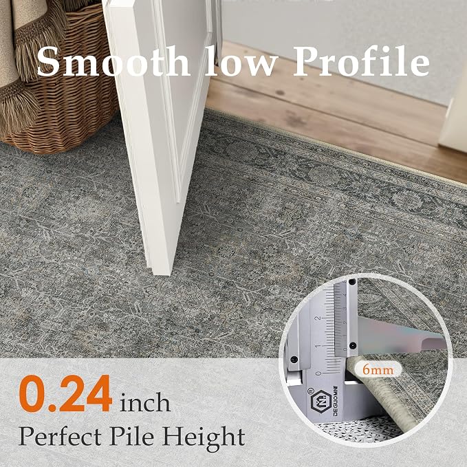 Grey Brown Runner Rug 2x8 Vintage Carpet Hallway Long Indoor Kitchen Washable - Image 3