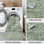 FMFUNCTEX 4x6 Washable Area Rug Green Neutral Vintage Distressed Oriental Non - Image 7