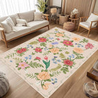 Rustic Flower Area Rug, Classic Colorful Bohemian Floral Pattern - Image 3
