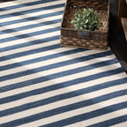 Home Conservatory Ladder Stripe Navy/Ivory Handwoven Wool 4 X 6 Feet - Image 4
