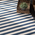 Home Conservatory Ladder Stripe Navy/Ivory Handwoven Wool 5 X 8 Feet - Image 4