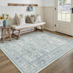Vintage Area Rug 4x6 Blue Entryway Office Washable Carpet Non Slip Bedroom - Image 6