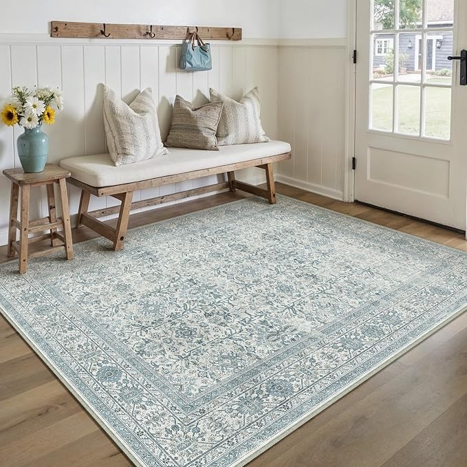 Vintage Area Rug 4x6 Blue Entryway Office Washable Carpet Non Slip Bedroom - Image 6