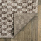 Rugshop Beige Checkered Area Rug – Textured Grid Pattern Carpet - Image 6