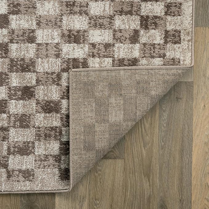 Rugshop Beige Checkered Area Rug – Textured Grid Pattern Carpet - Image 6