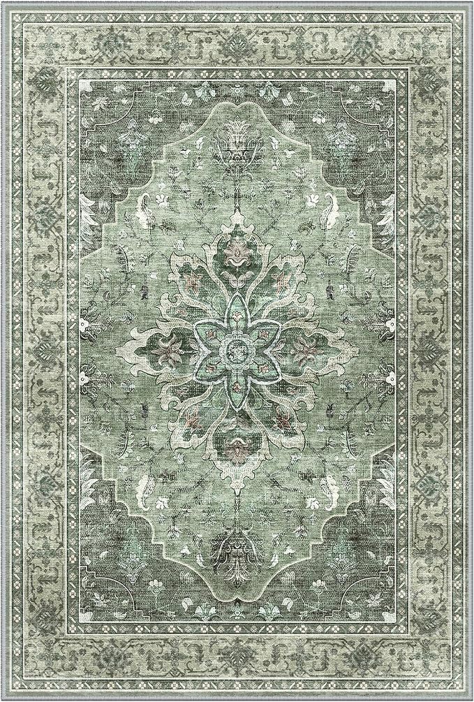 Area Rugs 2'x9' Washable Non-Slip, Floral Vintage Distress Print Pattern - Image 8