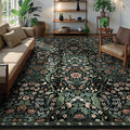 9x12 Black Vintage Floral Area Rug, Washable Large Boho Living Room Rugs by NakedCloud