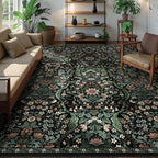9x12 Black Vintage Floral Area Rug, Washable Large Boho Living Room Rugs by NakedCloud