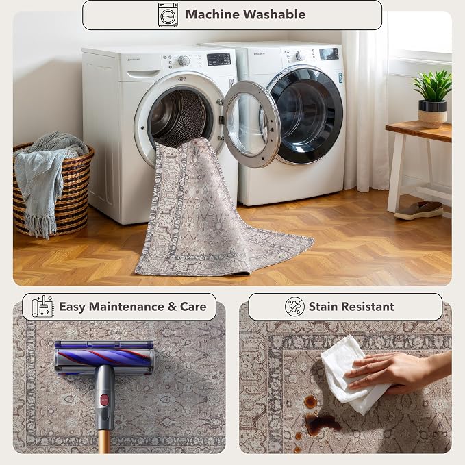 Kuden 2'6"x7' Runner Rug, Machine Washable Area Rug - Image 5