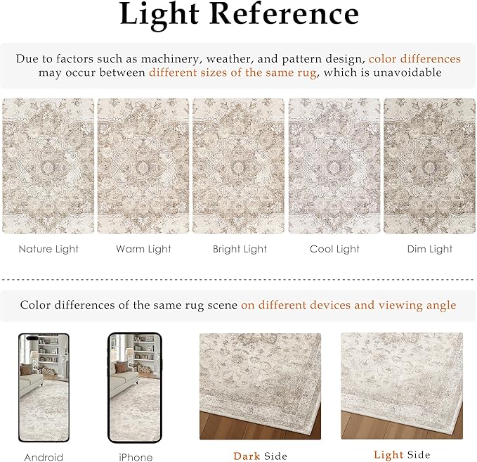 Beige Area Rug 8x10 Washable Vintage Carpet - Image 2