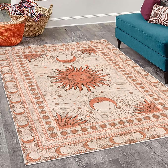 Ambesonne Sun and Moon Decorative Rug, Bohemian Artwork Design of Crescent - Image 2