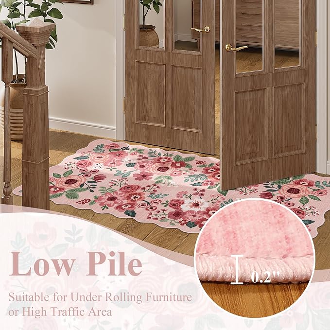 DUKINO 2x5 Washable Runner Rugs, Non Slip Floral Print Entryway Rug - Image 8