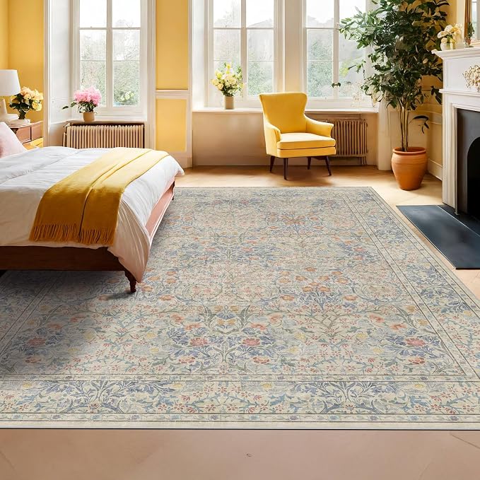 Washable Light Blue Bedroom Rug, 9x12 Area Rug - Image 8