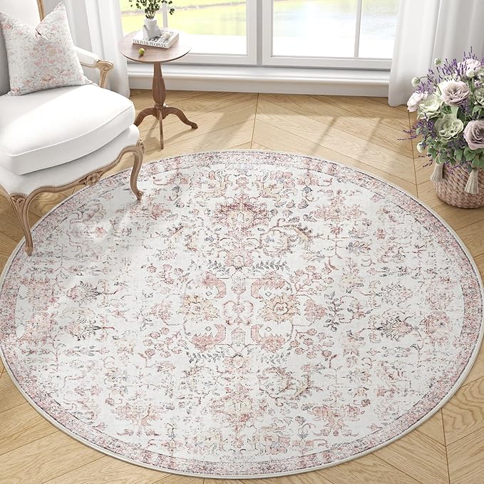 jinchan Kalen Round Rug 5ft Area Rug Washable Vintage Indoor Retro Accent - Image 5