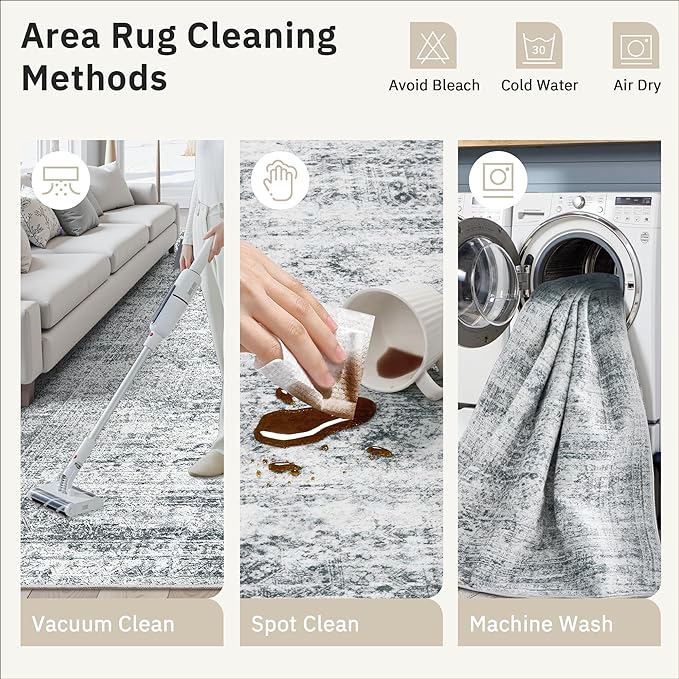 9x12 Area Rugs for Living Room, Non Slip Machine Washable Vintage Rugs - Image 7