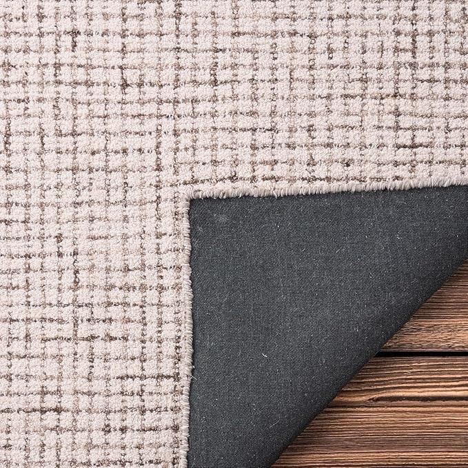 Hand-Tufted 100% Wool Pile Area Rug – Geometric Textured Grid Check Pattern – - Image 3
