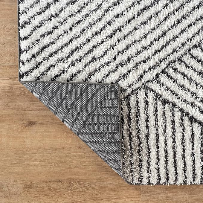 Rugshop Geometric Diamond Stripe Shag Area Rug White 2' x 3' Ideal - Image 5