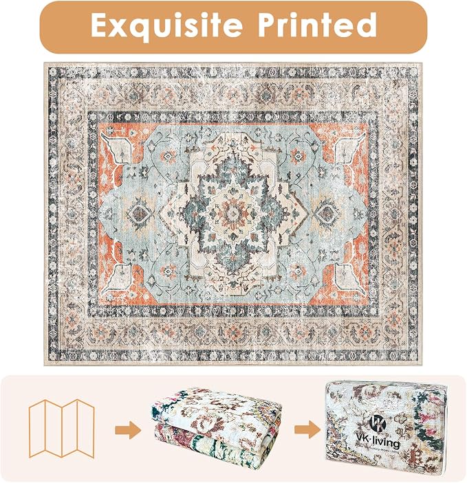 VK VK·LIVING Machine Washable Rug 5'x7' Vintage Design Washable Area Rugs - Image 2