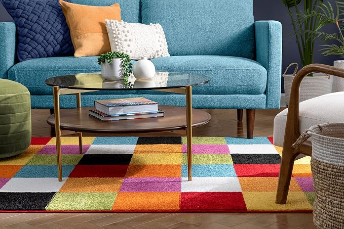Well Woven Modern Rug Squares Multi Geometric Accent Area Rug Entry Way Bright - Image 8