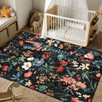 Black Area Rug 4x6 Office Floral Indoor Door Mat Washable Boho Kitchen Living - Image 5