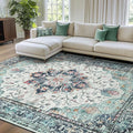 Area Rugs 7'x9' Washable Non-Slip, Floral Vintage Distress Print Pattern by RELEANY