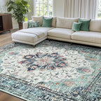 Area Rugs 7'x9' Washable Non-Slip, Floral Vintage Distress Print Pattern by RELEANY