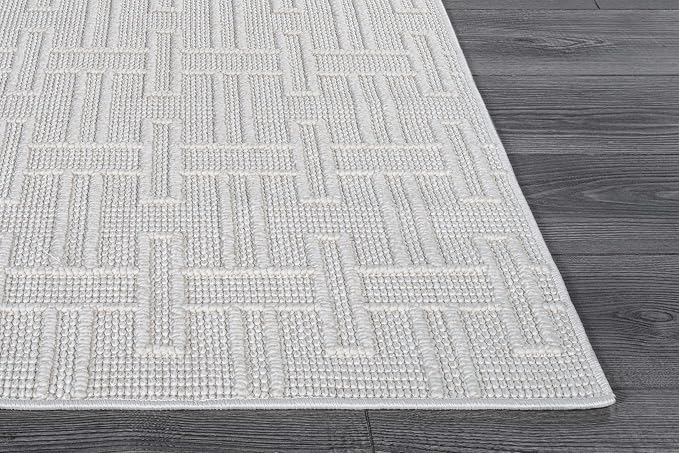 Micro Loop Indoor Rug White 10x14 Boho Geometric Neutral Area Rugs - Image 9