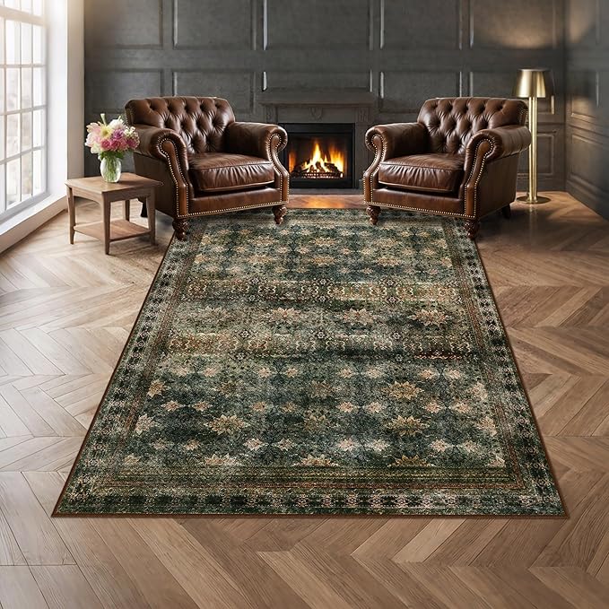 4x6 Area Rug for Bedroom Machine Washable, Non Slip Vintage Floral Kitchen Rugs by Zarvenda