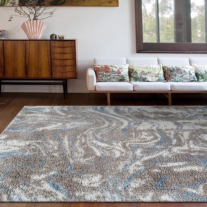 Rugshop Abstract Marble Shag Area Rug Blue 7' 10" x 10' Perfect by Rugshop