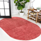 Eyely UES100E-3OV Haze Solid Low-Pile Red 3 ft. x 5 ft. Oval Area Rug, Pet by eyely