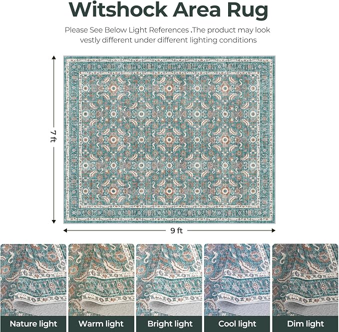 WITSHOCK Living Room Area Rugs 7x9: Soft Non-Slip Backing Washable Rugs Vintage - Image 2