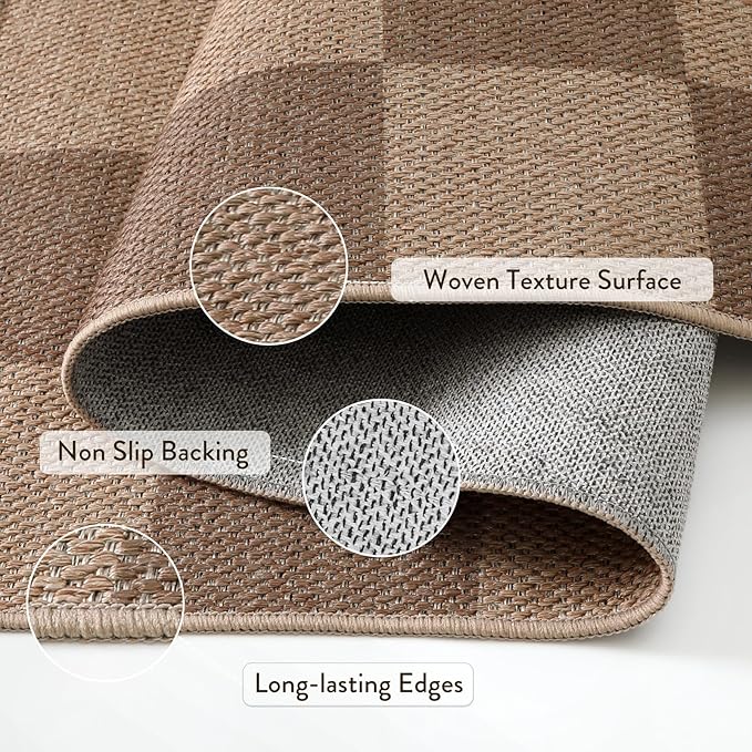 Lahome Checkered Easy Jute Entryway Rug, Washable Rugs 3x5 - Image 5