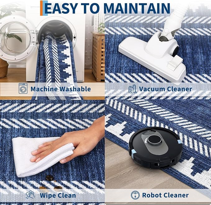 Geometric Bordered 2x6 Washable Runner Rug - Image 5