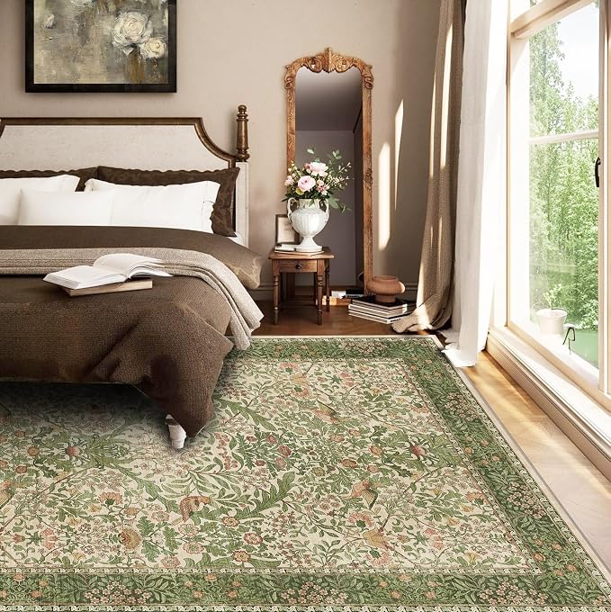 5x7 Floral Washable Area Rug for Living Room, Vintage Boho Rugs for Bedroom - Image 2