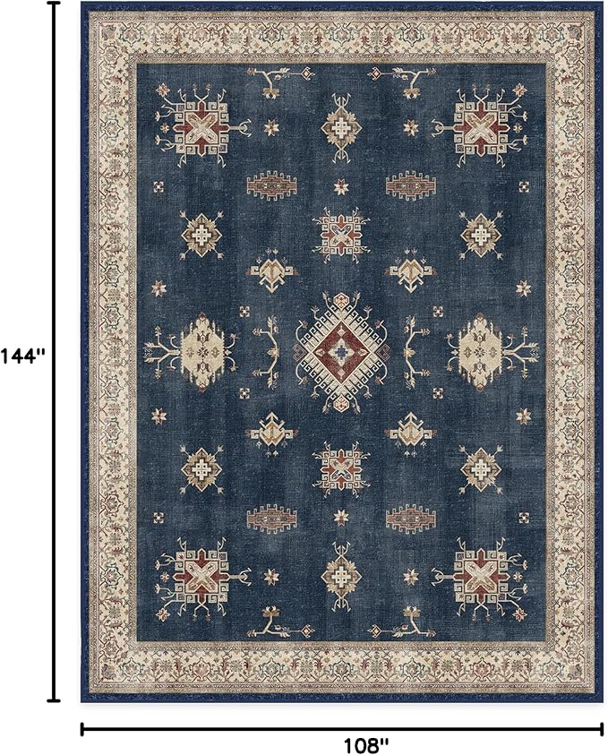RUGGABLE Washable Vintage Area Rug – Verena Sapphire 9x12, Stain-Resistant - Image 2
