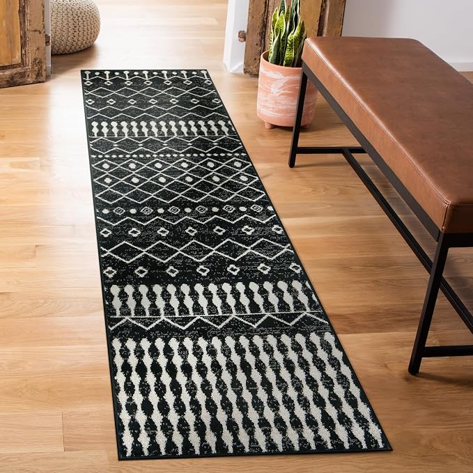 Rugshop Boho Black and White Tribal Area Rug – Geometric Diamond and Stripe - Image 6