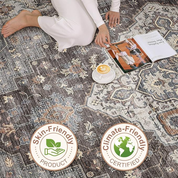 9x12 Area Rug Living Room: Washable Boho Large Neutral Vintage Soft Rugs Stain - Image 8